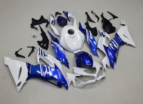 Kawasaki ZX6R Fairings (2019-2023) White, Blue at KingsMotorcycleFairings.com