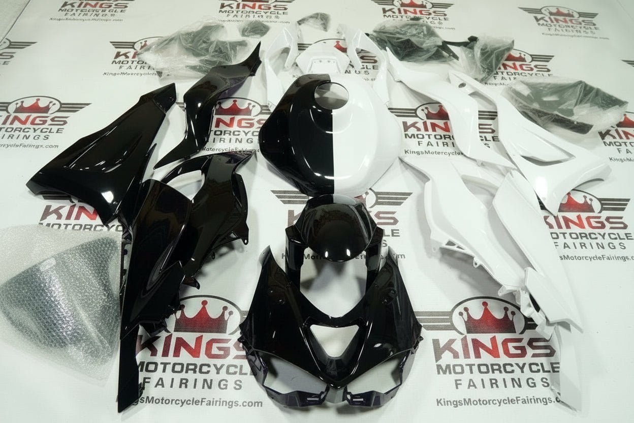 Kawasaki ZX6R Fairings (2024-2025) Black, White Half Split at KingsMotorcycleFairings.com