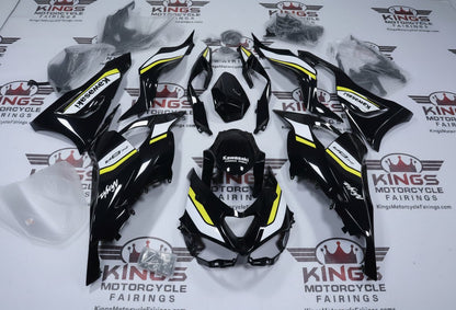 Kawasaki ZX6R Fairings (2024-2025) Black, White, Yellow from KingsMotorcycleFairings.com