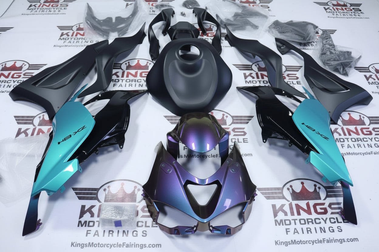 Kawasaki ZX6R Fairings (2024-2025) Purple, Blue, Turquoise, Black at KingsMotorcycleFairings.com