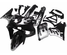 Kawasaki ZZR400 Fairing set (1993-2007) Black, Silver Flames at KingsMotorcycleFairings.com