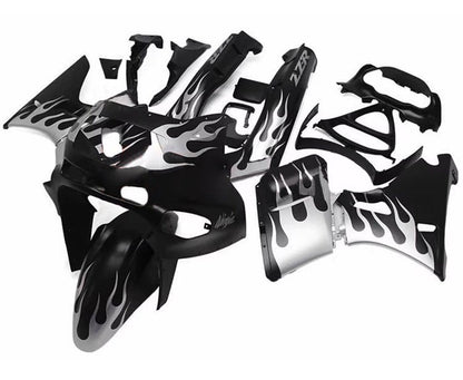 Kawasaki ZZR400 Fairing set (1993-2007) Black, Silver Flames at KingsMotorcycleFairings.com
