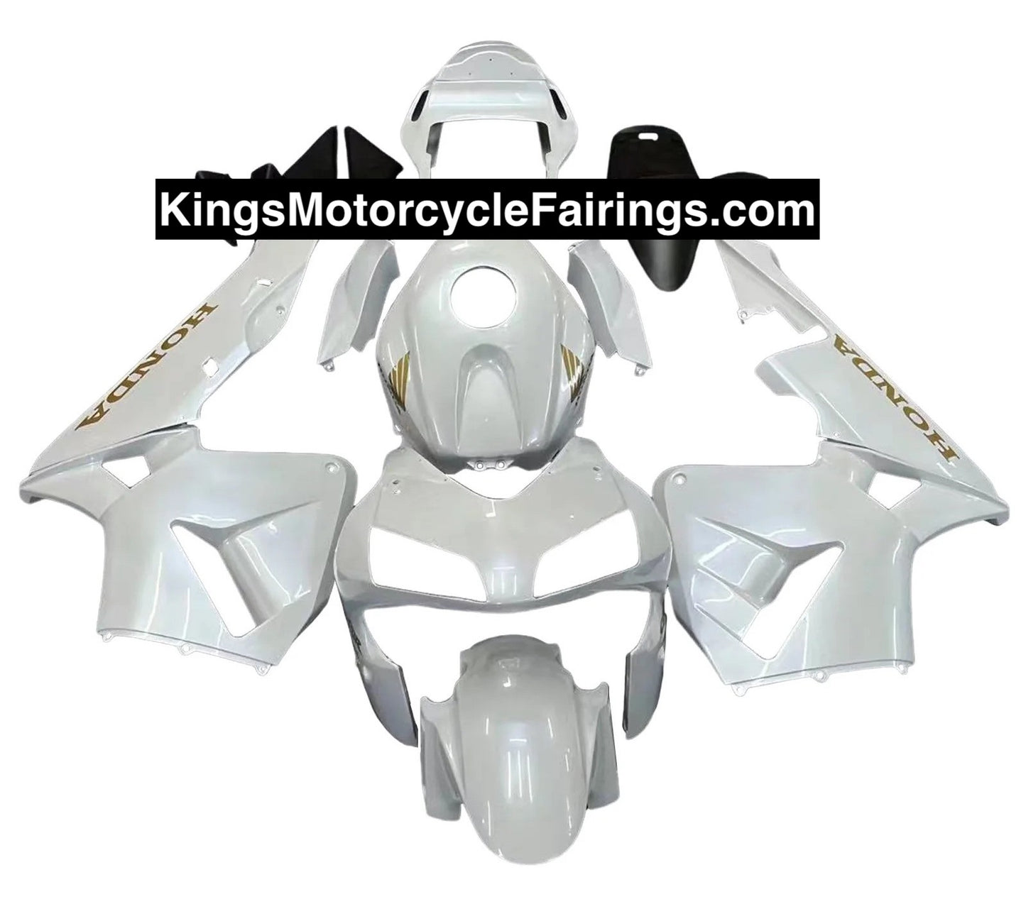 KingsMotorcycleFairings.com - Honda CBR600RR (2003-2004) Pearl White, Gold Fairings