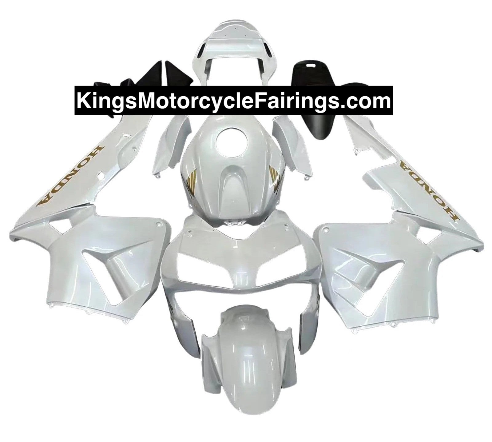 KingsMotorcycleFairings.com - Honda CBR600RR (2003-2004) Pearl White, Gold Fairings