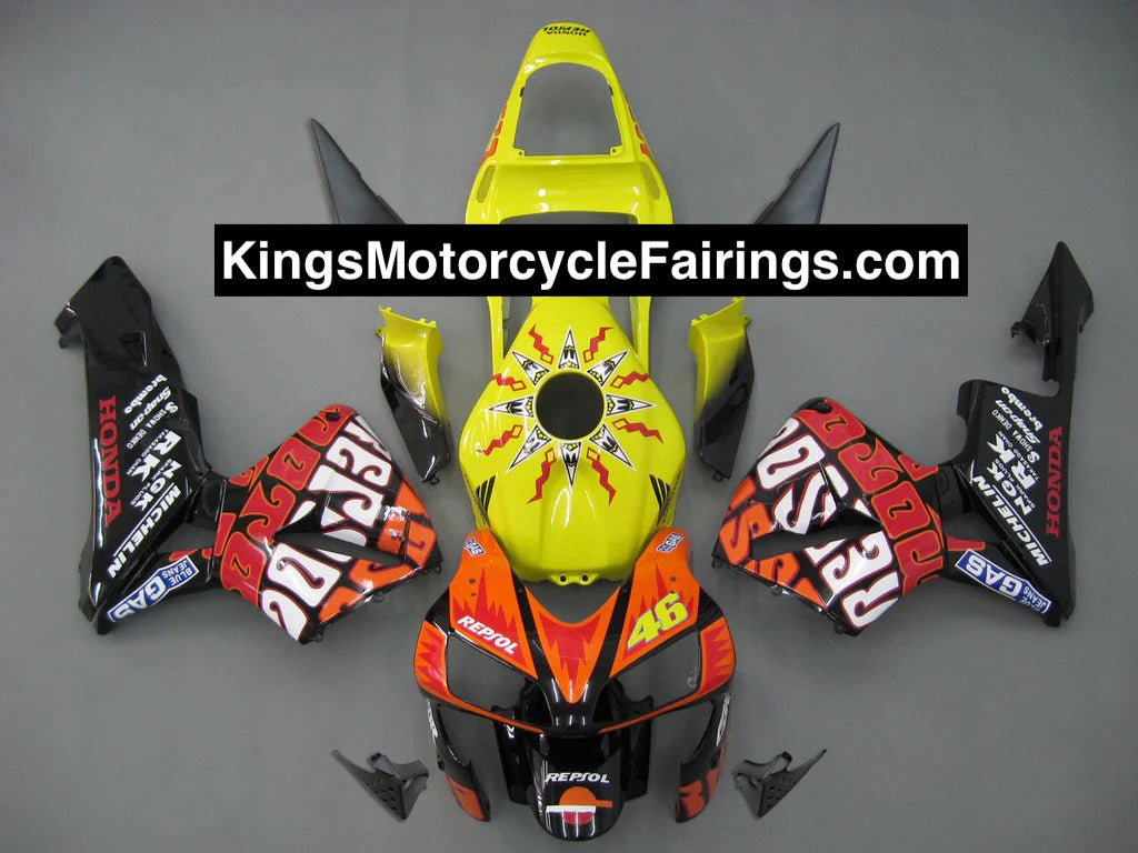 Honda CBR 600 Fairings (2003-2004) Orange, Yellow, Black Rossi at KingsMotorcycleFairings.com