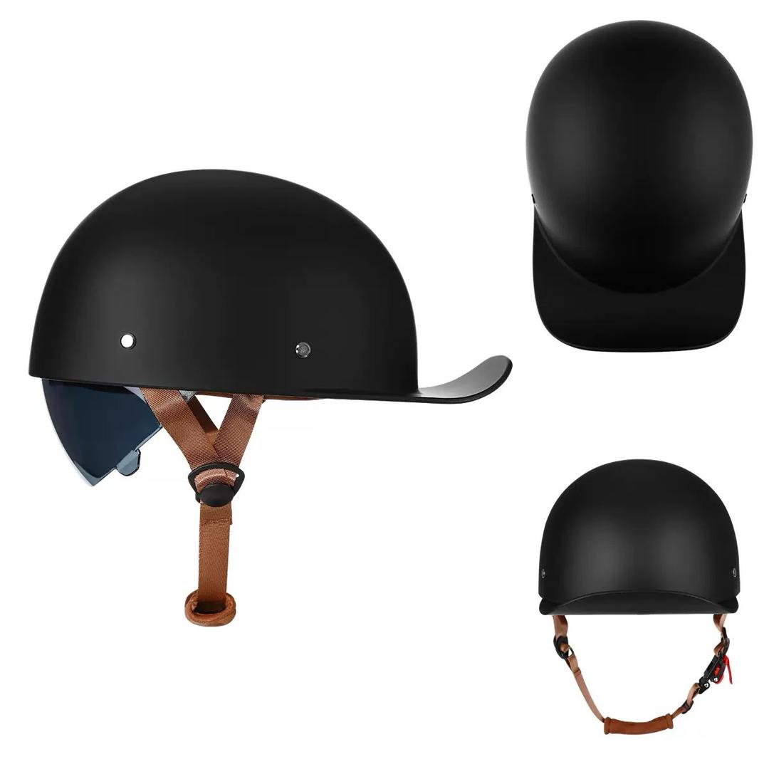 Matte Black and Brown Vintage Baseball Cap Motorcycle Helmet at KingsMotorcycleFairings.com