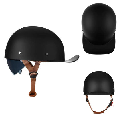 Matte Black and Brown Vintage Baseball Cap Motorcycle Helmet at KingsMotorcycleFairings.com