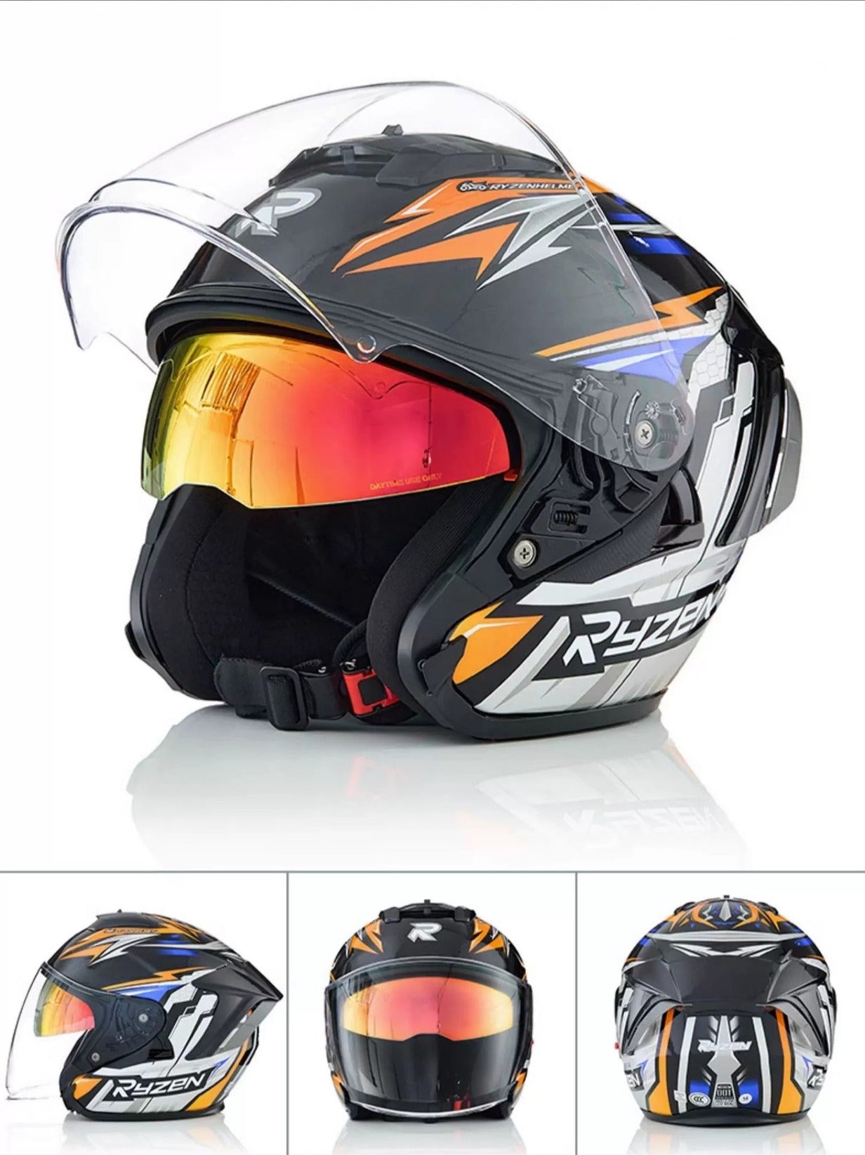 Matte Black, Orange, Silver & Blue RO5 Motorcycle Helmet at KingsMotorcycleFairings.com