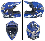 Matte Blue, White, Black & Silver Splash Dirt Bike Motorcycle Helmet at KingsMotorcycleFairings.com