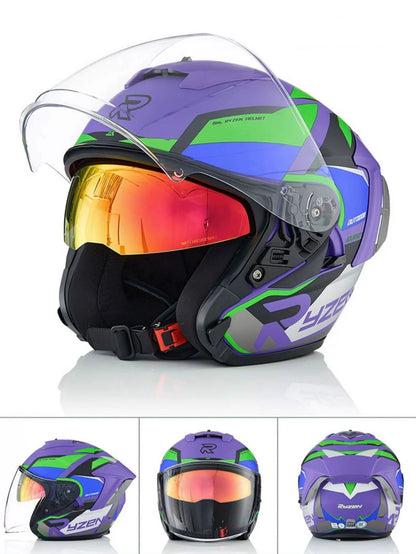 Matte Purple, Black, Green & Blue RO5 Motorcycle Helmet at KingsMotorcycleFairings.com