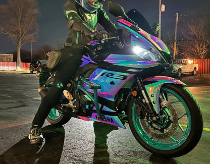 Motorcycle Fairings for Yamaha YZF-R3 (2019-2021) Chrome Chameleon, Black at KingsMotorcycleFairings.com