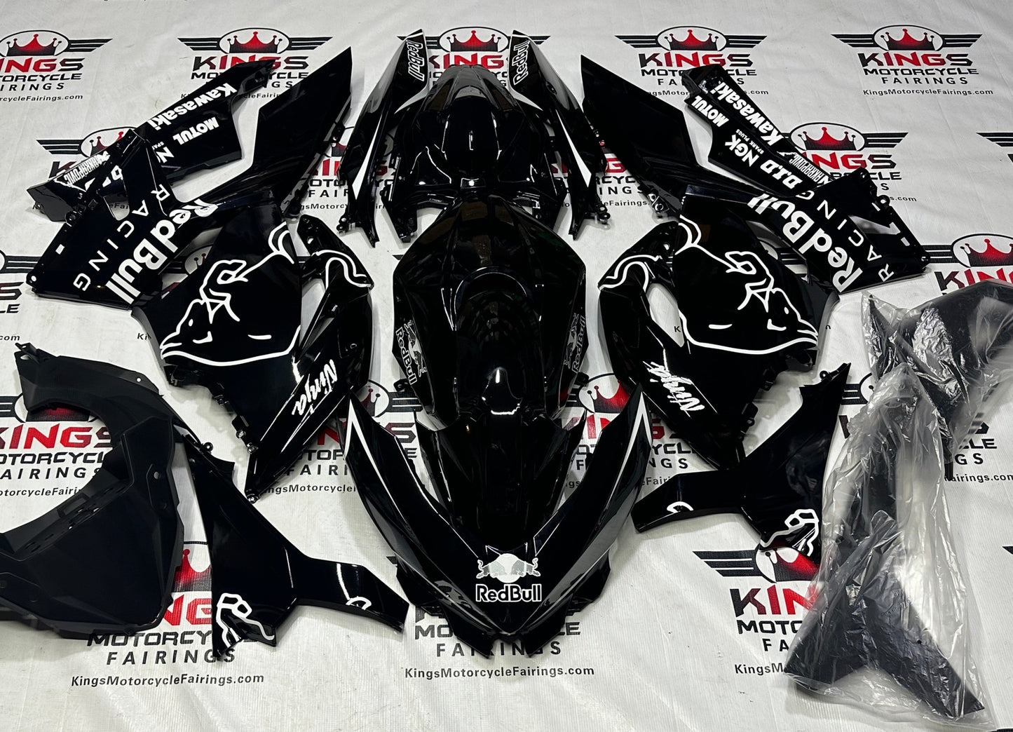 Race Fairing Kit for Kawasaki Ninja 400 (2018-2023) Black, White RedBull at KingsMotorcycleFairings.com copy
