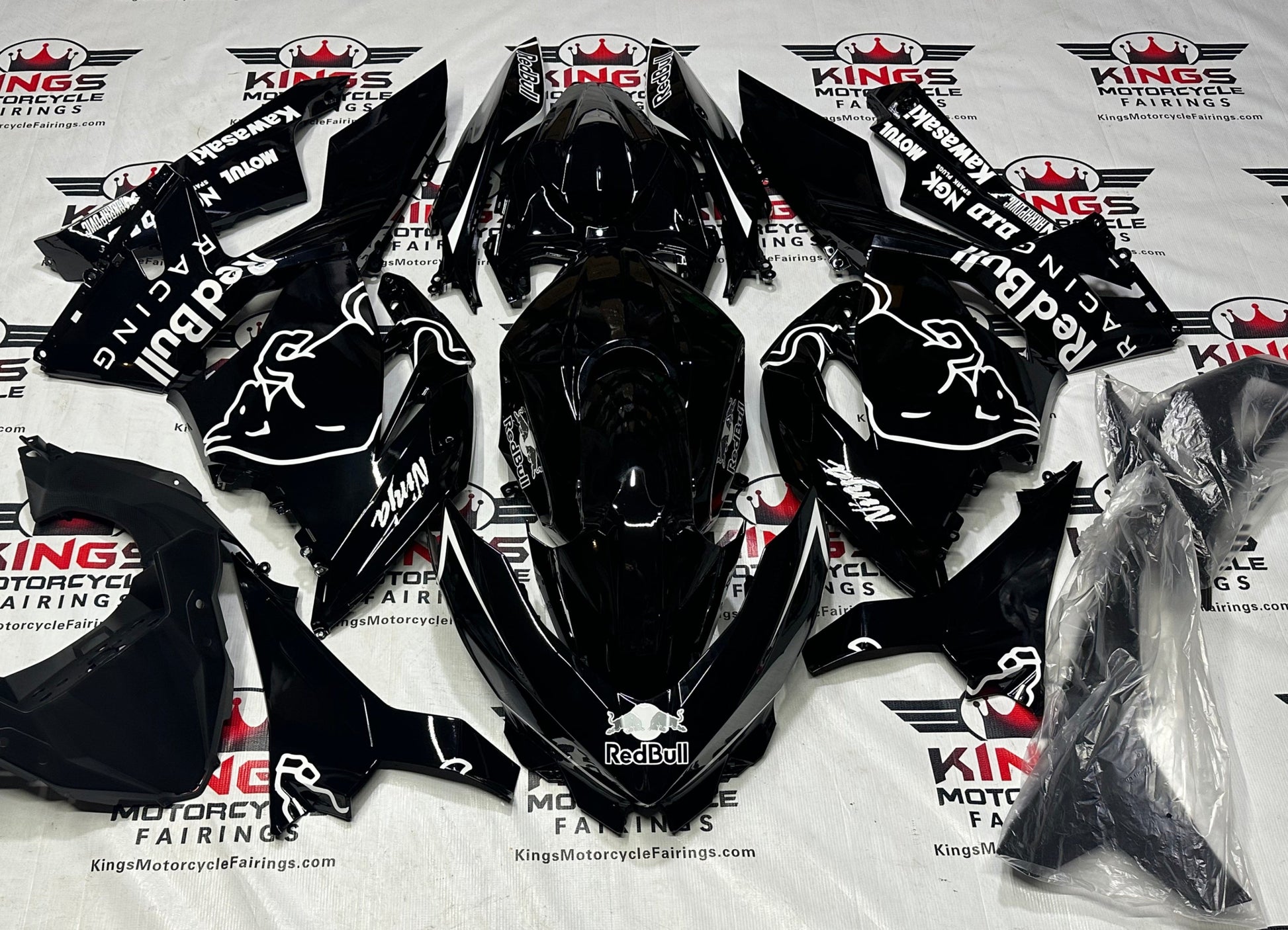 Race Fairing Kit for Kawasaki Ninja 400 (2018-2023) Black, White RedBull at KingsMotorcycleFairings.com copy