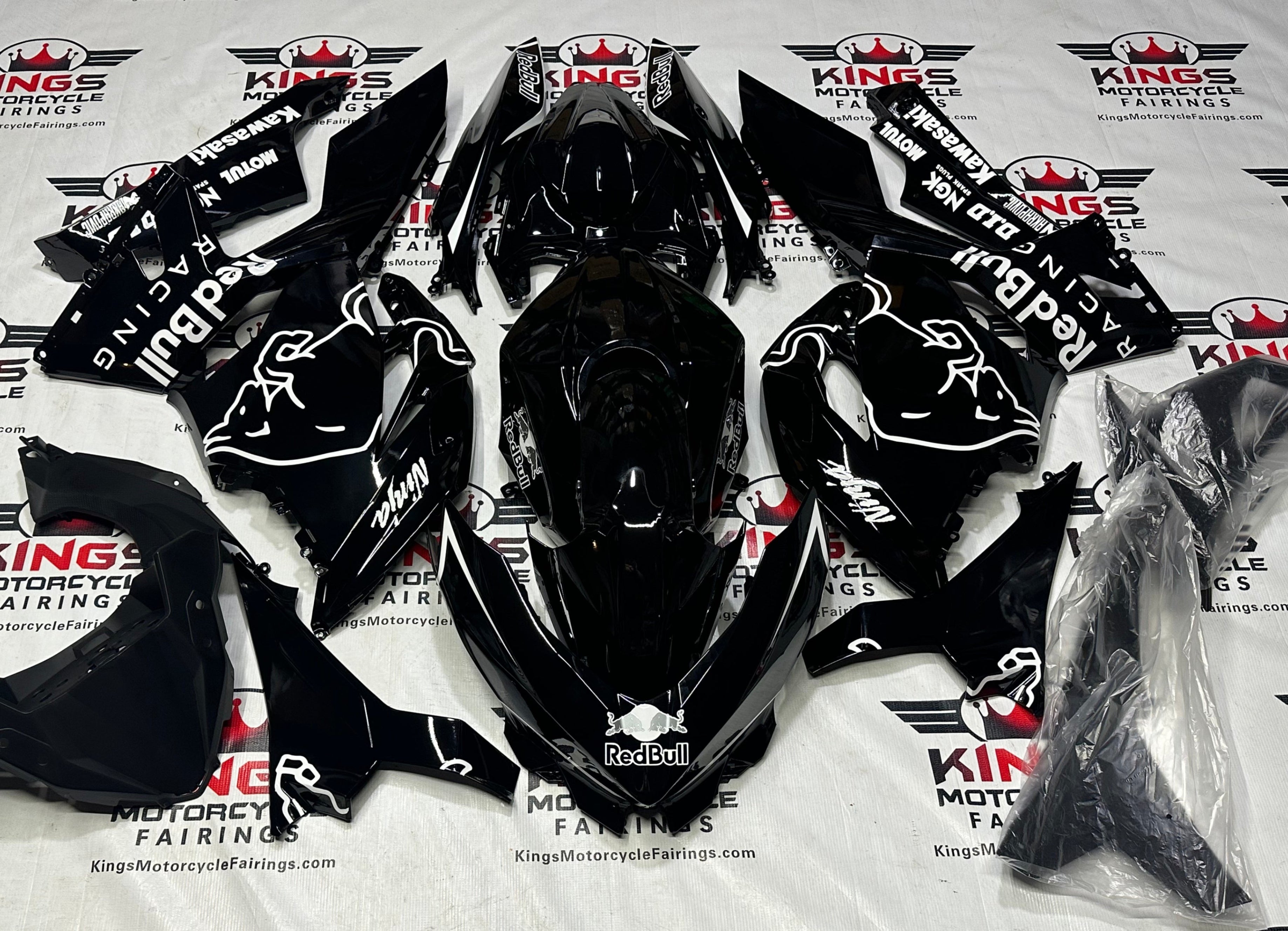 Race Fairing Kit for Kawasaki Ninja 400 (2018-2023) Black, White RedBull at KingsMotorcycleFairings.com copy