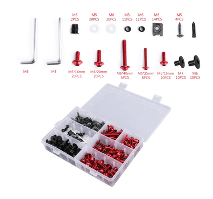 Red Bolt Kit for Universal Fit Motorcycle Fairing Installation at KingsMotorcycleFairings.com