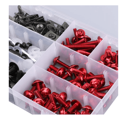 Red Hardware Bolt Kit for Universal Fit Motorcycle Fairing Installation at KingsMotorcycleFairings.com