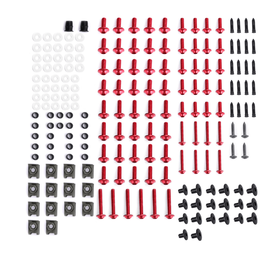 Red Hardware Bolt Set for Universal Fit Motorcycle Fairing Installation at KingsMotorcycleFairings.com