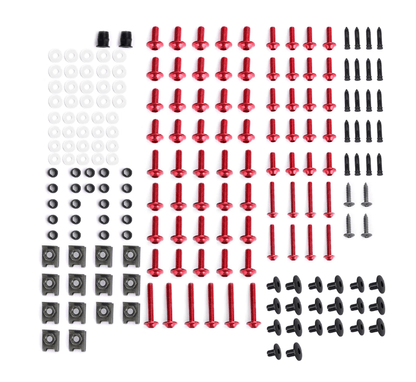 Red Hardware Bolt Set for Universal Fit Motorcycle Fairing Installation at KingsMotorcycleFairings.com