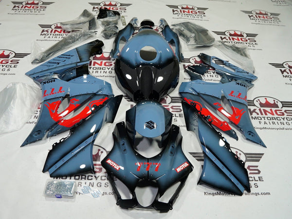 SUZUKI GSXR1000 Fairings (2017-2025) Blue, Red, Faux Carbon Fiber at KingsMotorcycleFairings.com