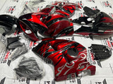 SUZUKI GSXR1300 HAYABUSA CANDY RED, BLACK, CHROME TRIBAL FLAME FAIRINGS at KingsMotorcyclefairings.com
