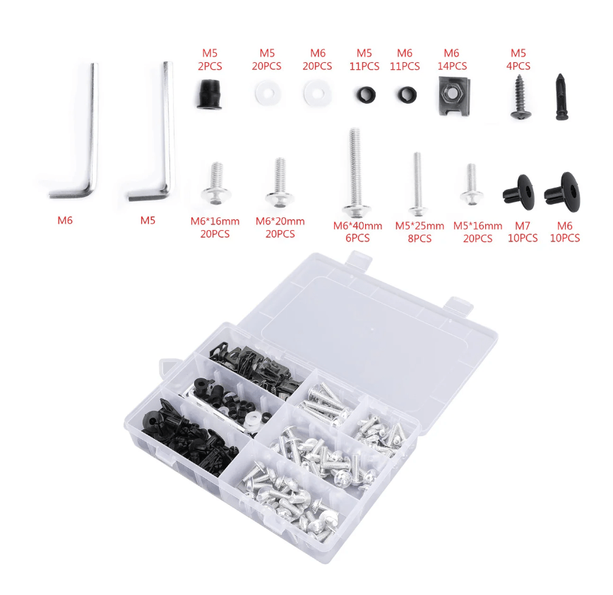 Silver Bolt Kit for Universal Fit Motorcycle Fairing Installation at KingsMotorcycleFairings.com