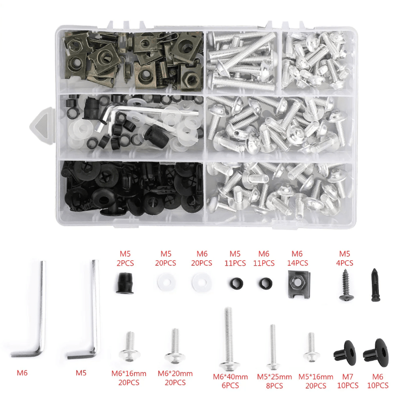 Silver Bolt Kit for Universal Fit Motorcycle Fairing Installation from KingsMotorcycleFairings.com
