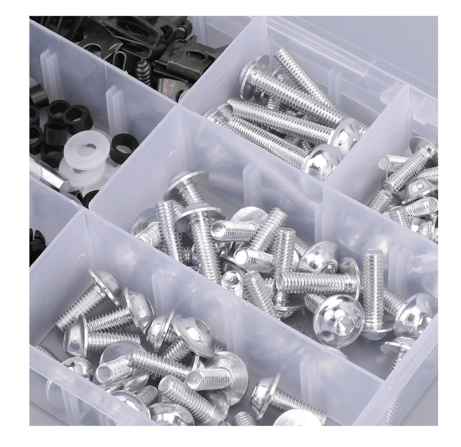 Silver Hardware Bolt Kit for Universal Fit Motorcycle Fairing Installation at KingsMotorcycleFairings.com
