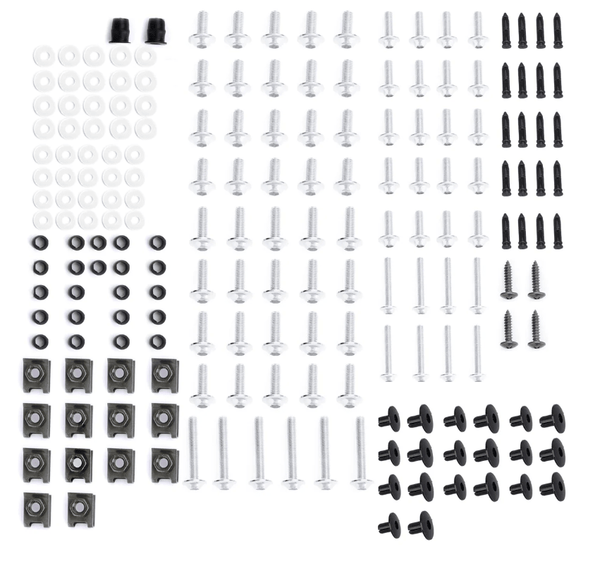Silver Hardware Bolt Set for Universal Fit Motorcycle Fairing Installation at KingsMotorcycleFairings.com