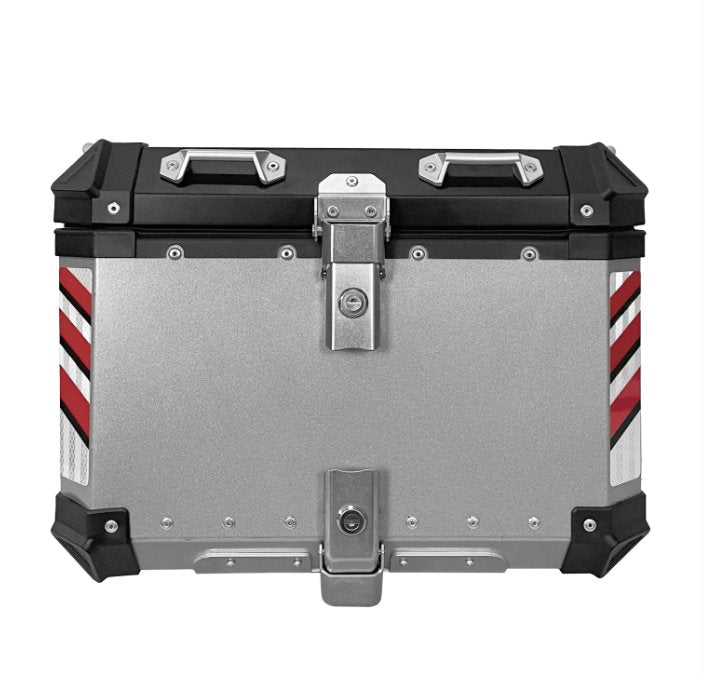 Silver Red 55L Aluminum Motorcycle Top Box Storage at KingsMotorcycleFairings.com