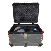 Silver Red X 85L Aluminum Motorcycle Top Box Storage at KingsMotorcycleFairings.com