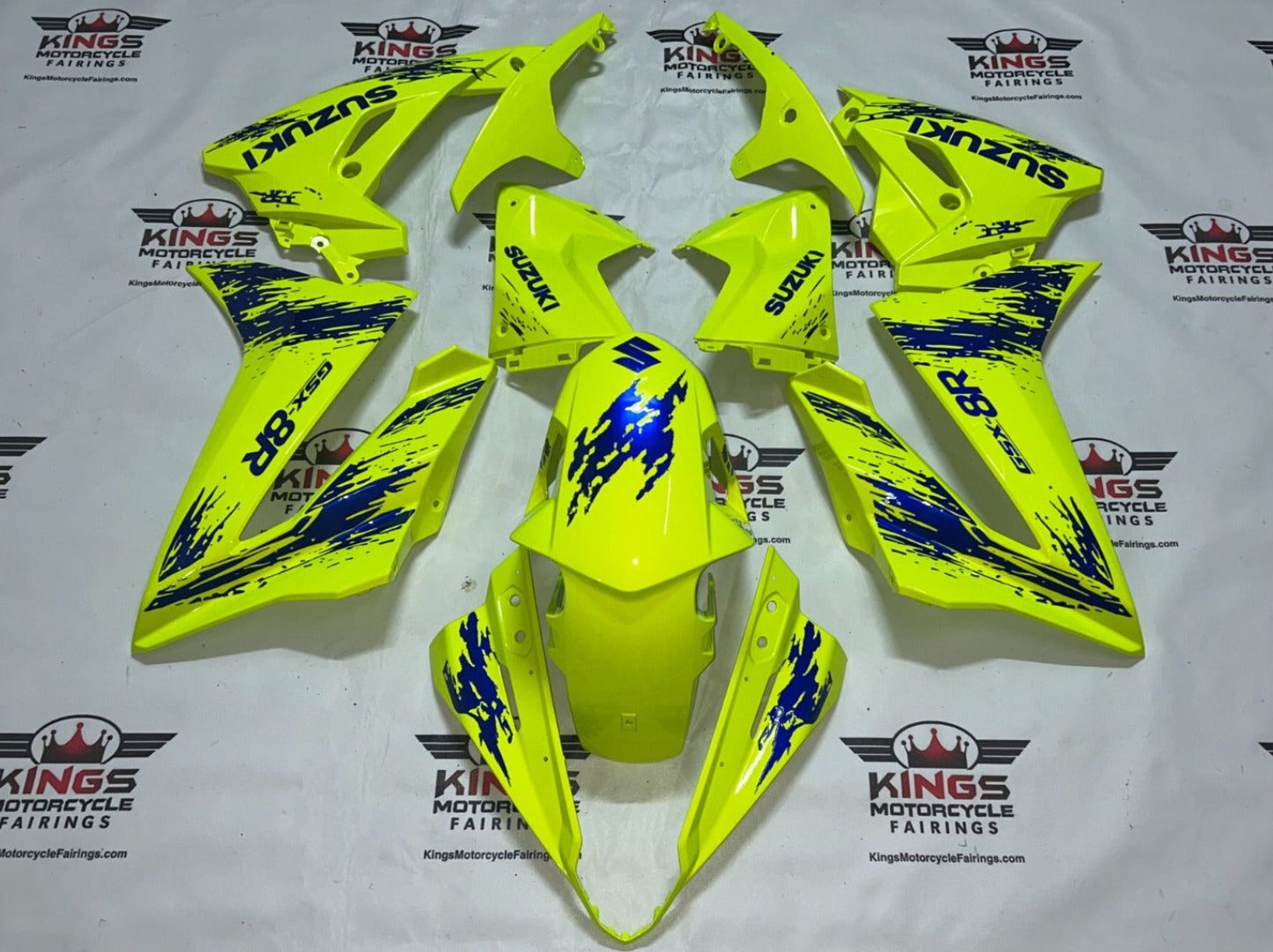 Suzuki GSX-8R Fairings (2024-2025) Neon Yellow, Blue Splash from KingsMotorcycleFairings.co
