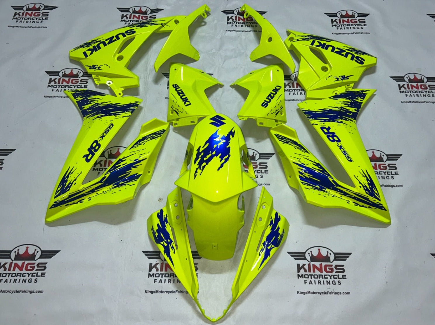 Suzuki GSX-8R Fairings (2024-2025) Neon Yellow, Blue Splash from KingsMotorcycleFairings.co