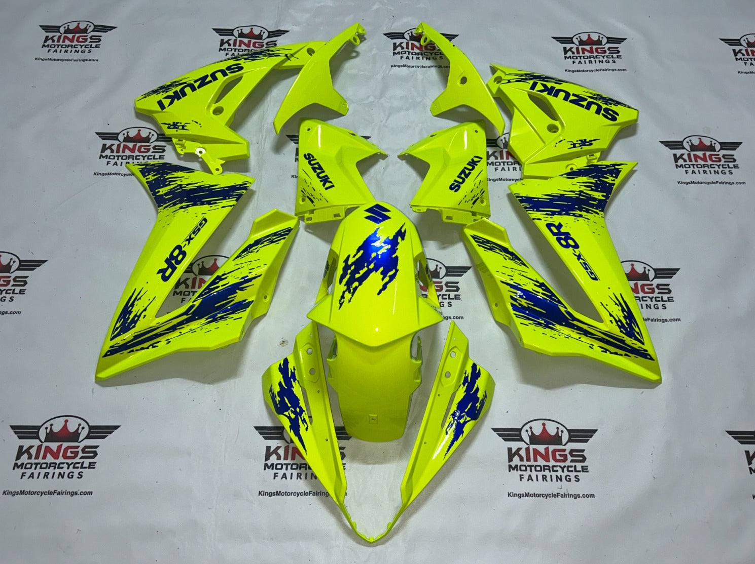 Order Fairings for Suzuki GSX-8R Fairings (2024-2025) Neon Yellow, Blue Splash from Kings Motorcycle Fairings
