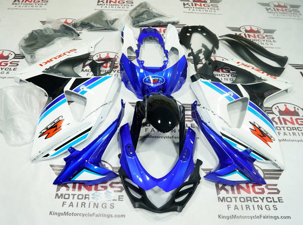 Suzuki GSX-R1000 Fairings (2009-2016) White, Black, Blue Stripes at KingsMotorcycleFairings.com