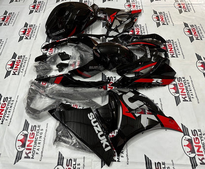 Suzuki GSX-R1000 Fairings (2017-2025) Black, Silver, Red Stripe at KingsMotorcycleFairings.com