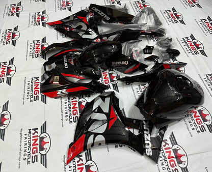 Suzuki GSX-R1000 Fairings (2017-2025) Black, Silver, Red Stripe from KingsMotorcycleFairings.com