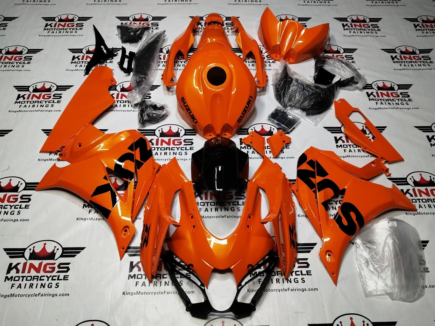 Suzuki GSX-R1000 Fairings (2017-2025) Gloss Orange, Black from KingsMotorcycleFairings.com
