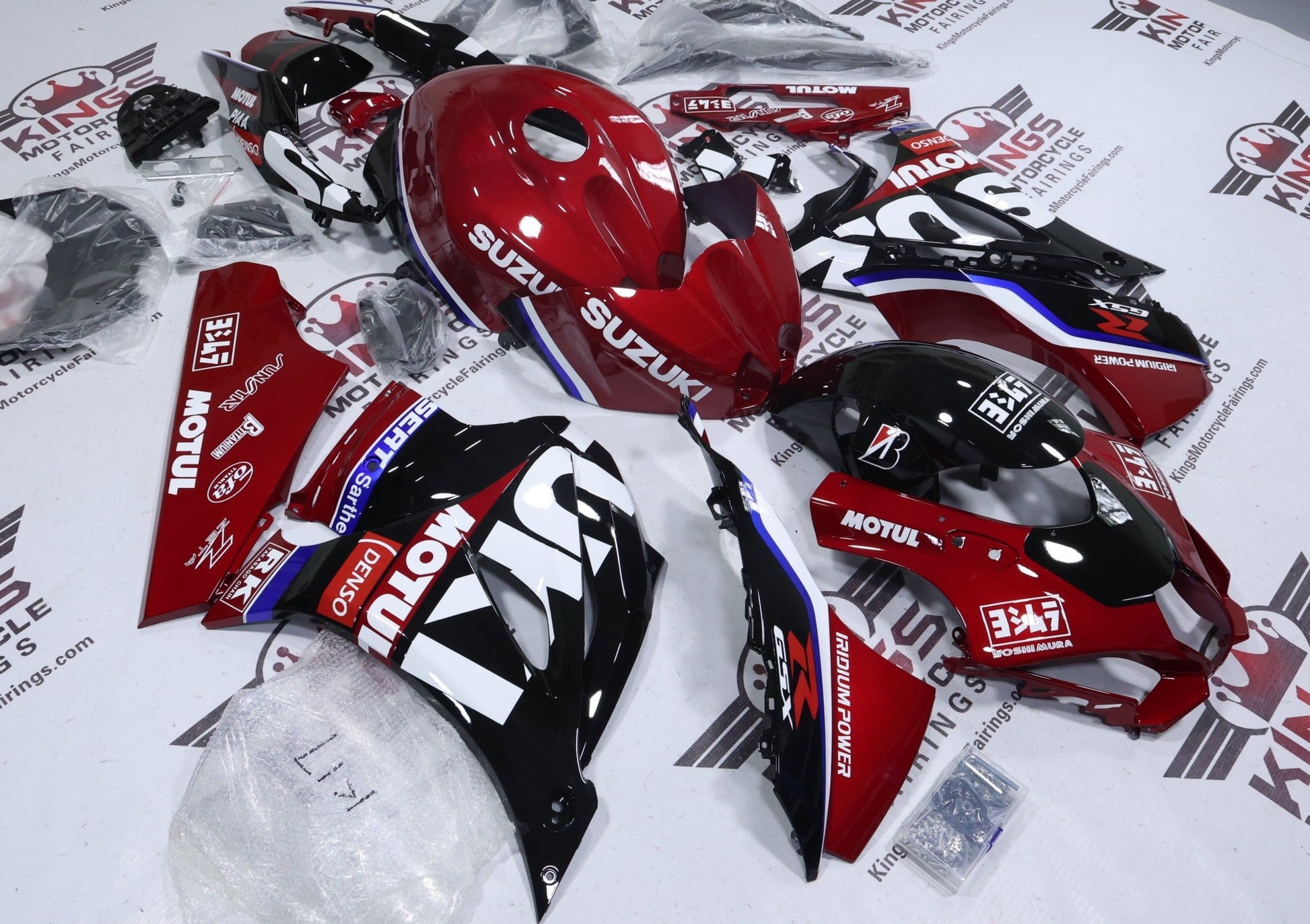 Suzuki GSX-R1000 Fairings (2017-2025) Red Candy, Black, White Motul at KingsMotorcycleFairings.com