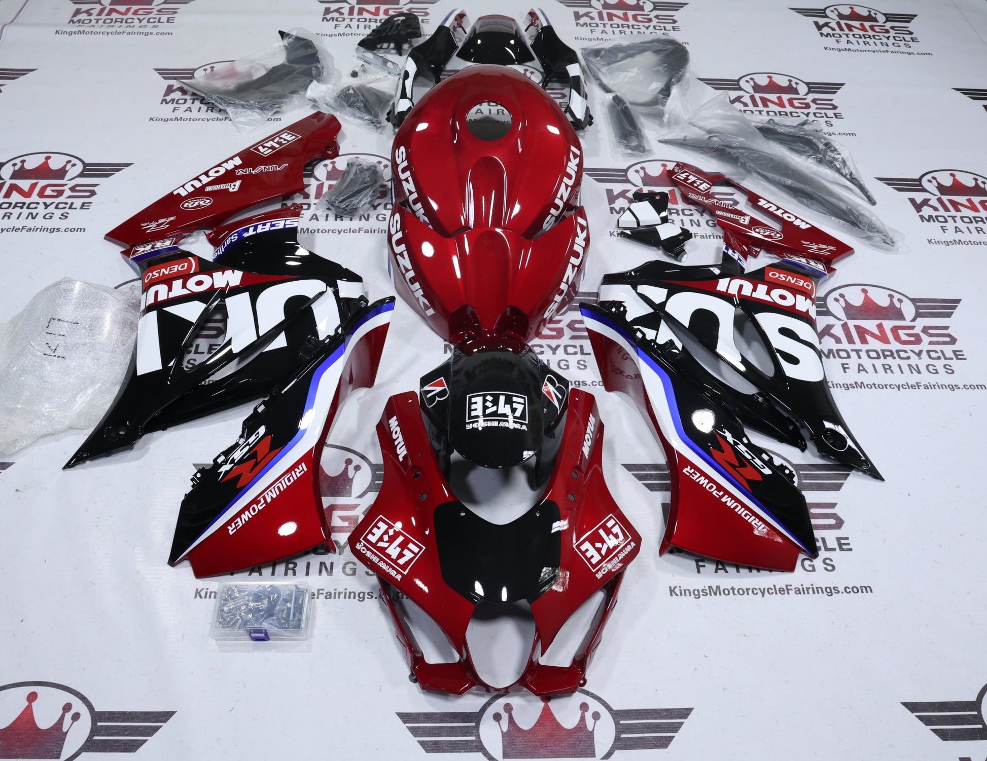 Suzuki GSX-R1000 Fairings (2017-2025) Red Candy, Black, White Motul from KingsMotorcycleFairings.com