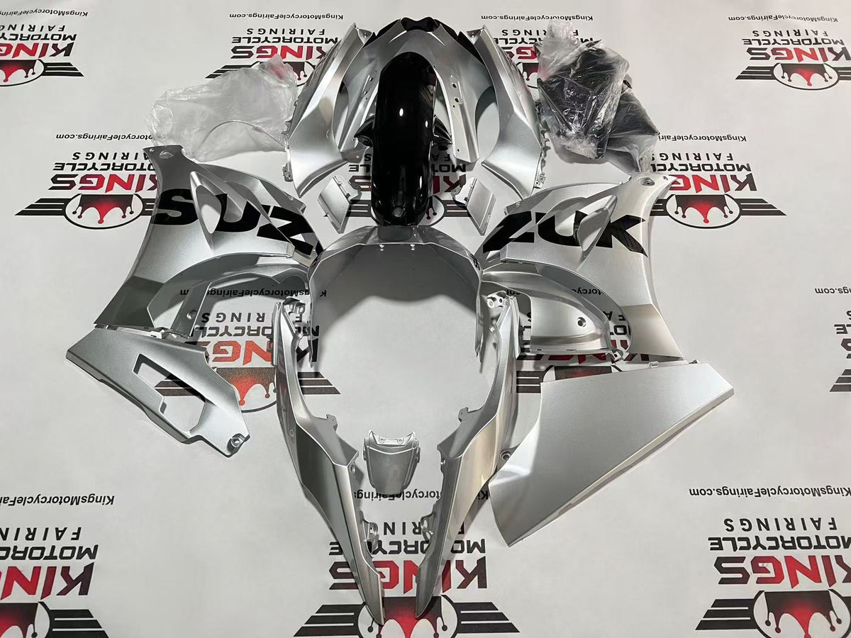 Suzuki GSX-R1000 Fairings (2017-2025) Silver Metallic, Black from KingsMotorcycleFairings.com