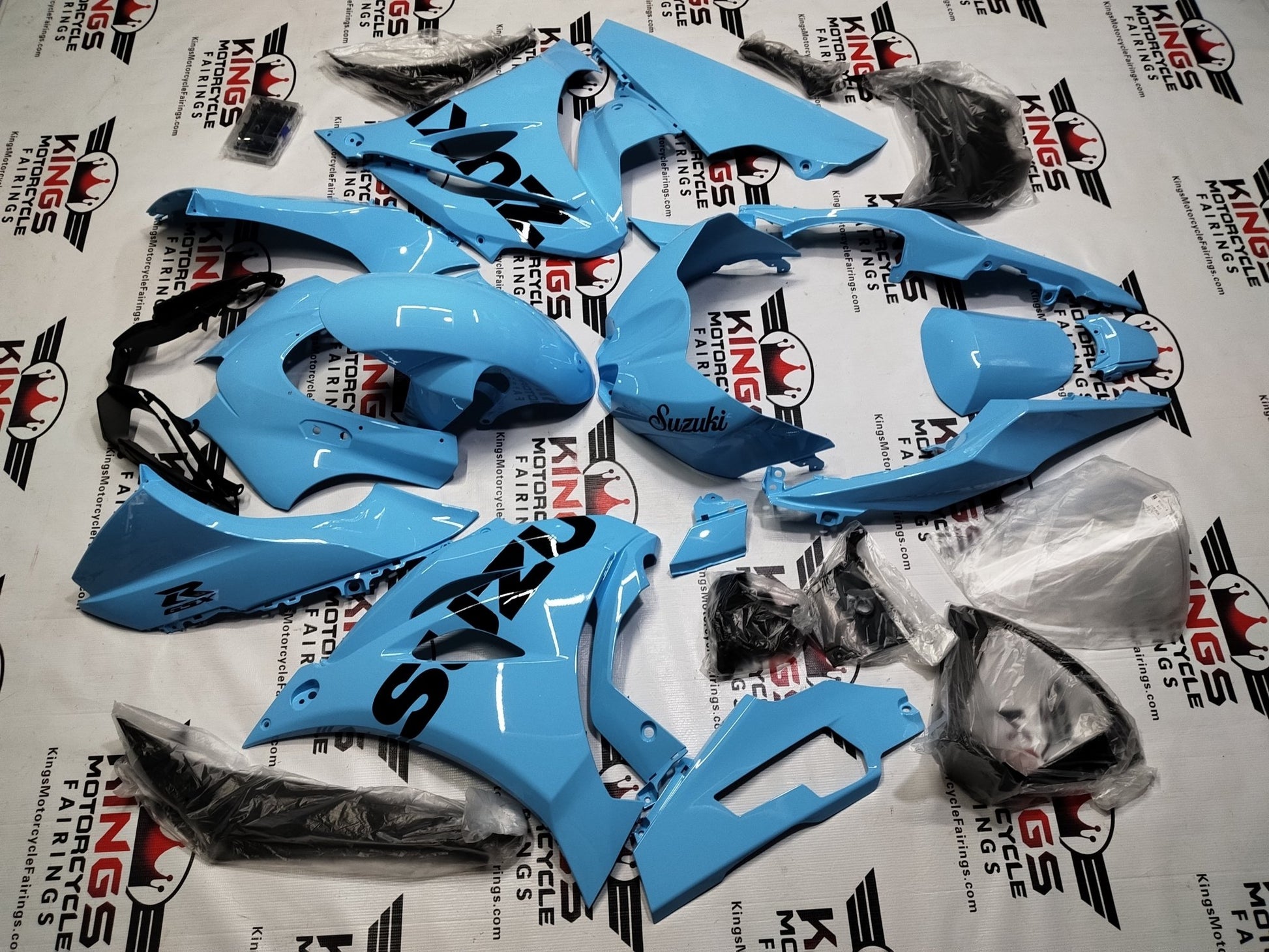 Suzuki GSX-R1000 Fairings (2017-2025) Sky Blue, Black from KingsMotorcycleFairings.com