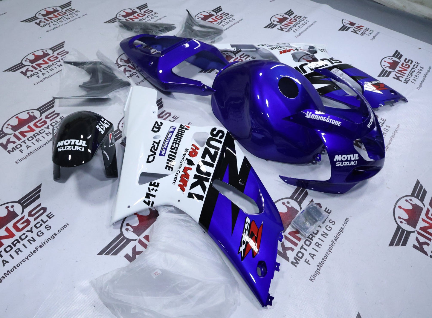 Suzuki GSX-R600 Fairings (2000-2003) Blue, White, Black Stripe at KingsMotorcycleFairings.com