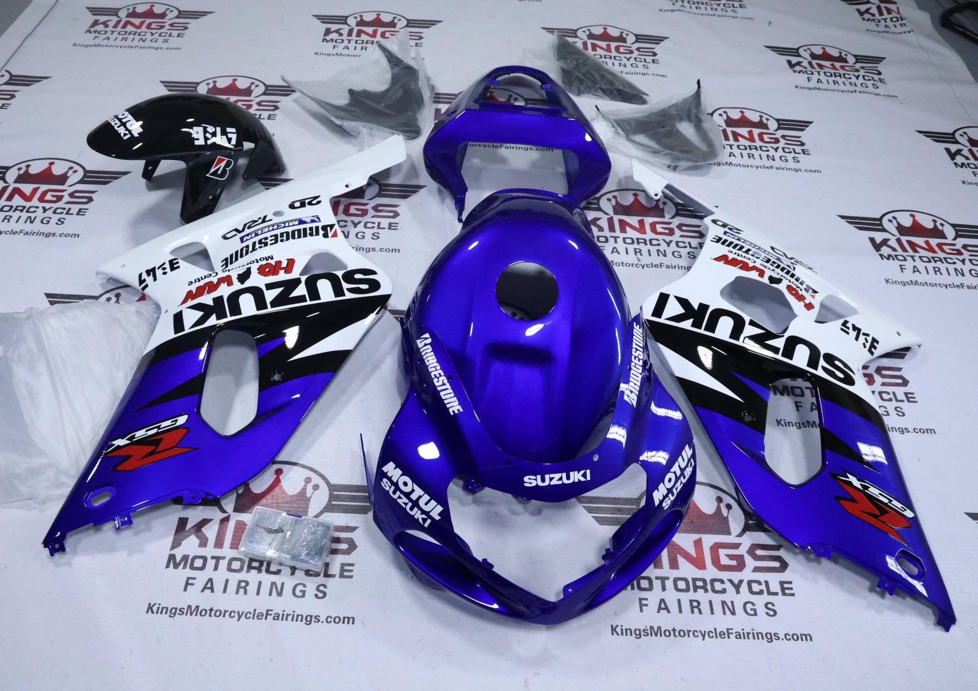 Suzuki GSX-R600 Fairings (2000-2003) Blue, White, Black Stripe from KingsMotorcycleFairings.com