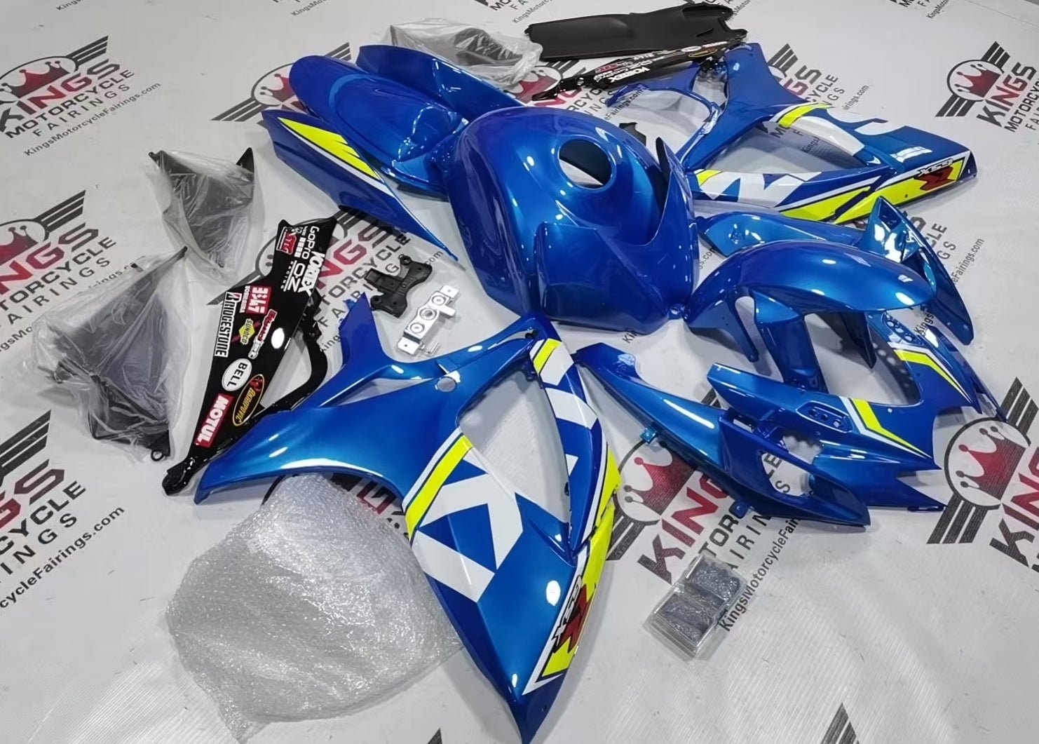 Suzuki GSX-R600 Fairings (2006-2007) Blue, White, Neon Yellow from KingsMotorcycleFairings.com