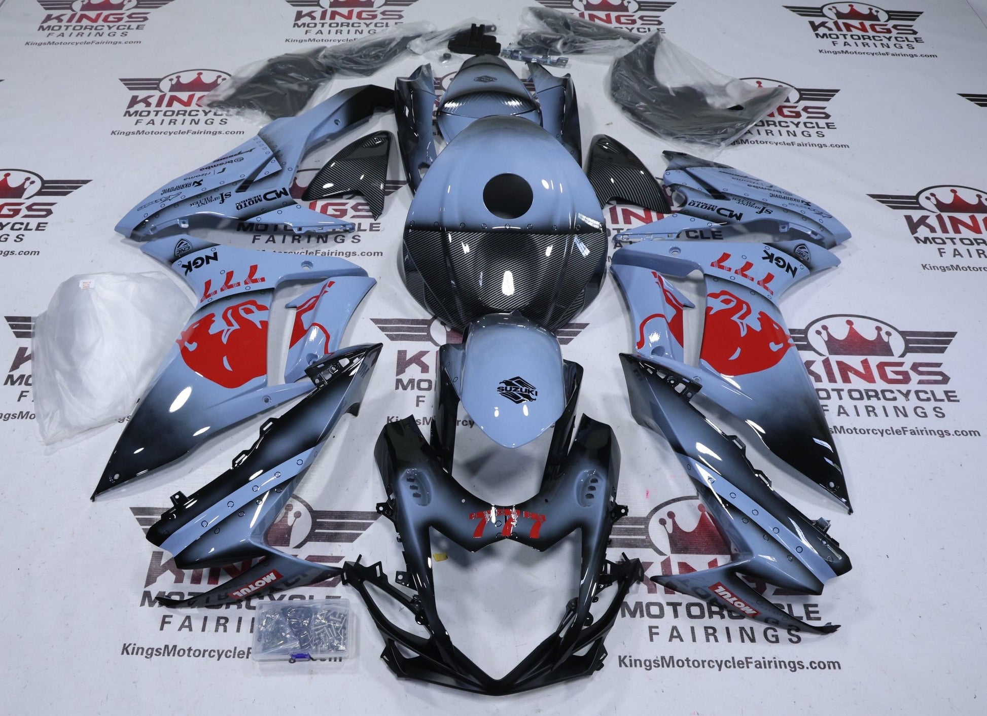 Suzuki GSX-R600 Fairings (2011-2024) Blue, Red, Faux Carbon Fiber at KingsMotorcycleFairings.com