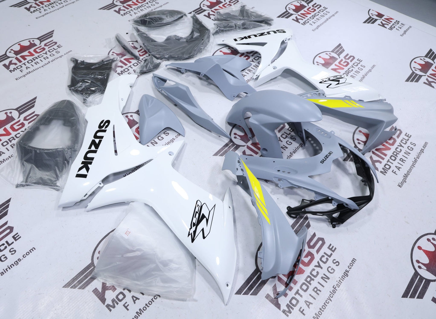 Suzuki GSX-R600 Fairings (2011-2024) Gloss White, Matte Gray, Yellow from KingsMotorcycleFairings.com