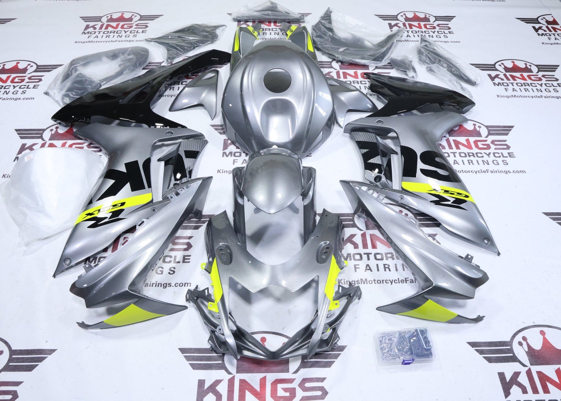 Suzuki GSX-R600 Fairings (2011-2024) Gray, Neon Yellow, Black from KingsMotorcycleFairings.com