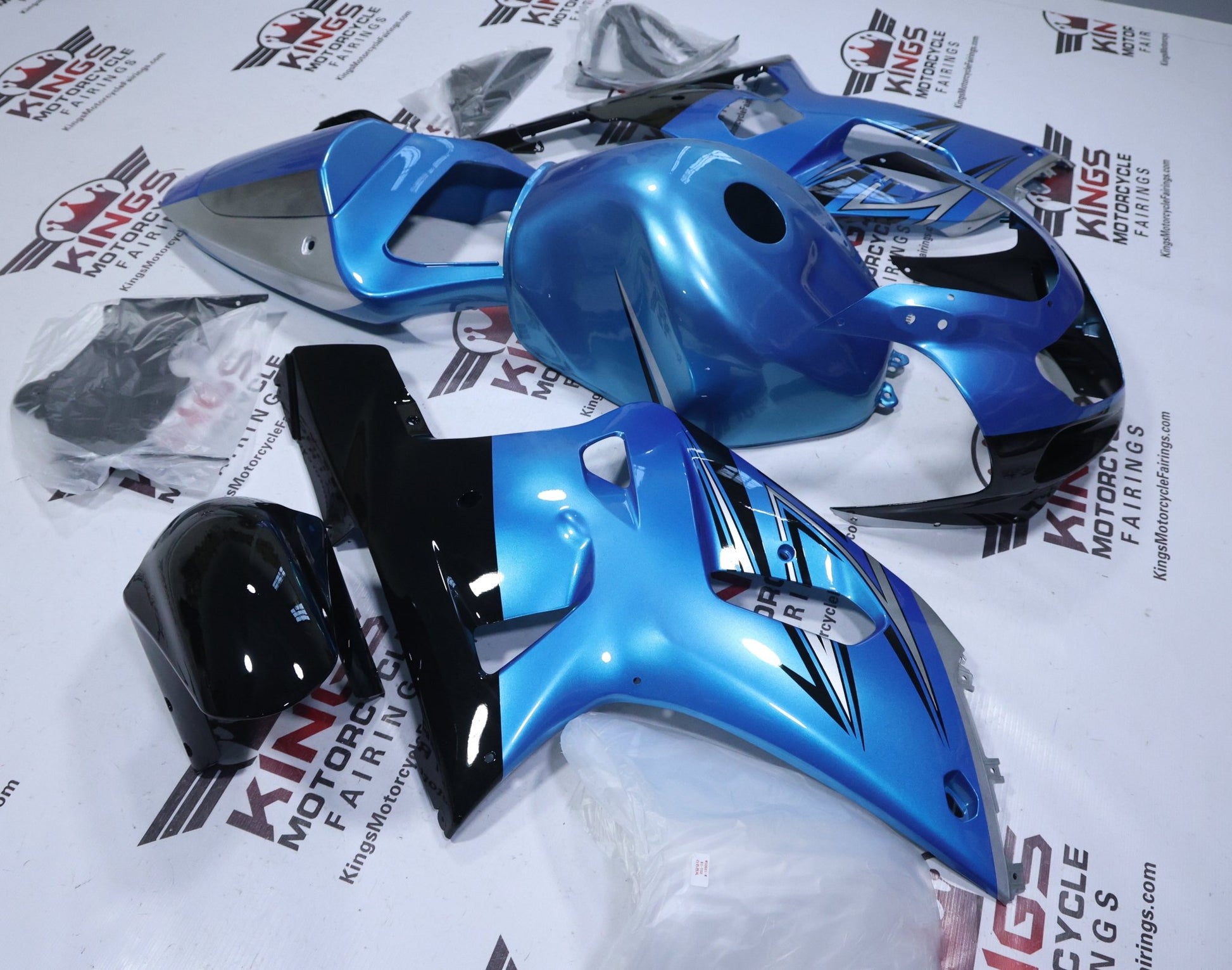 Suzuki GSX-R750 Fairings (2000-2003) Blue, Silver, Black Stripe from KingsMotorcycleFairings.com