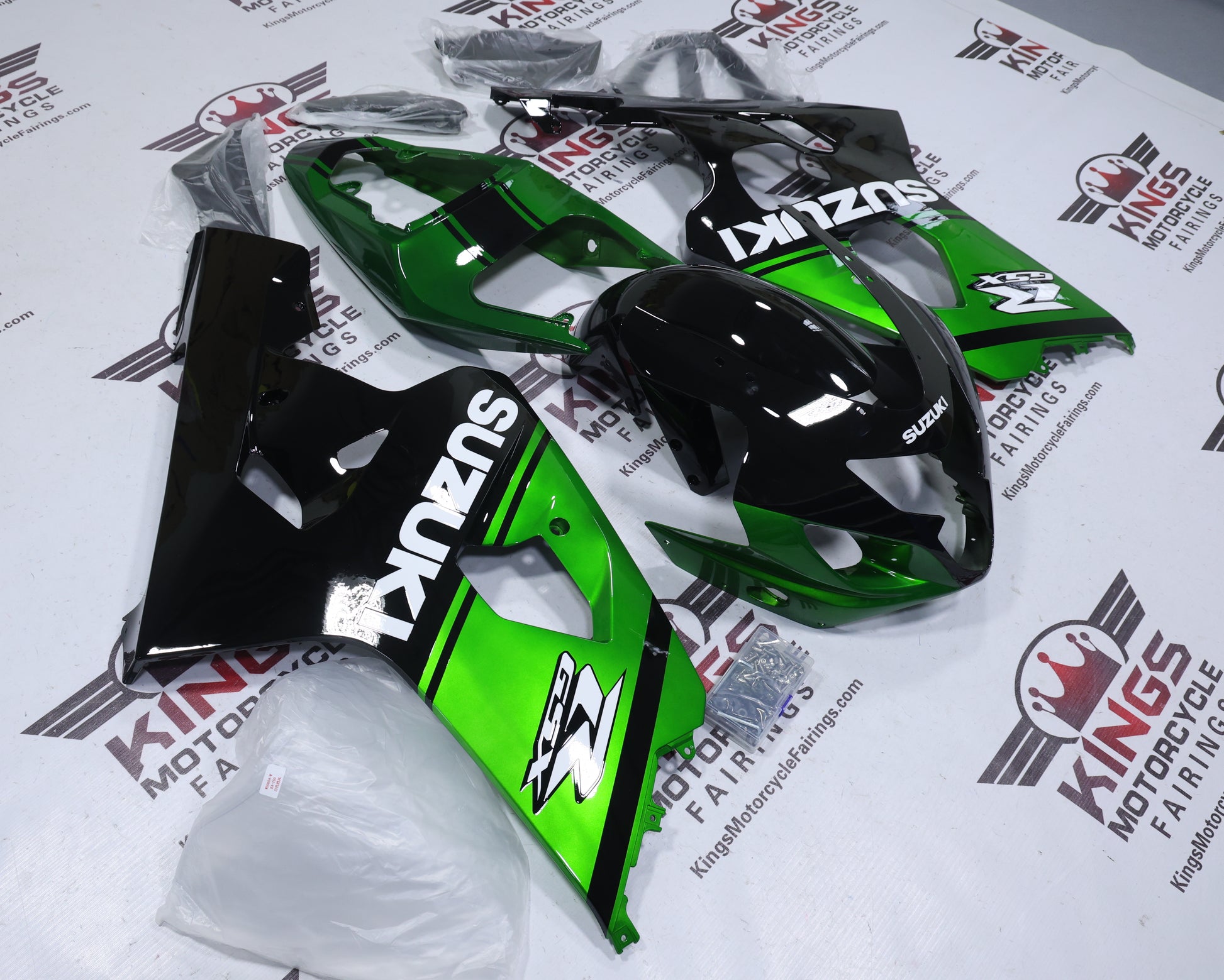 Suzuki GSX-R750 Fairings (2004-2005) Green, Black Stripe at KingsMotorcycleFairings.com