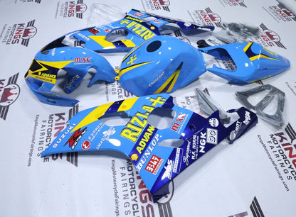 Suzuki GSX-R750 Fairings (2004-2005) Light Blue, Yellow, Navy Blue Rizla at KingsMotorcycleFairings.com